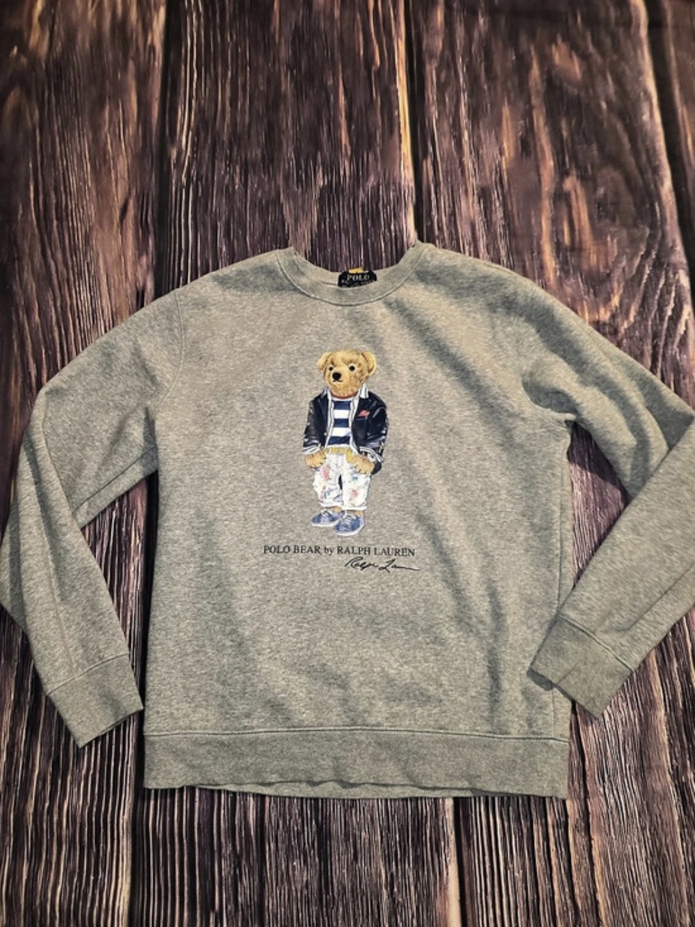 Polo Ralph Lauren Polo Bear Fleece Sweatshirt Gray & Blue Boys Large
